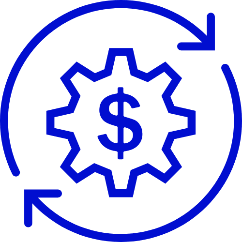 Cost-effective marketing icon with a dollar sign and arrow